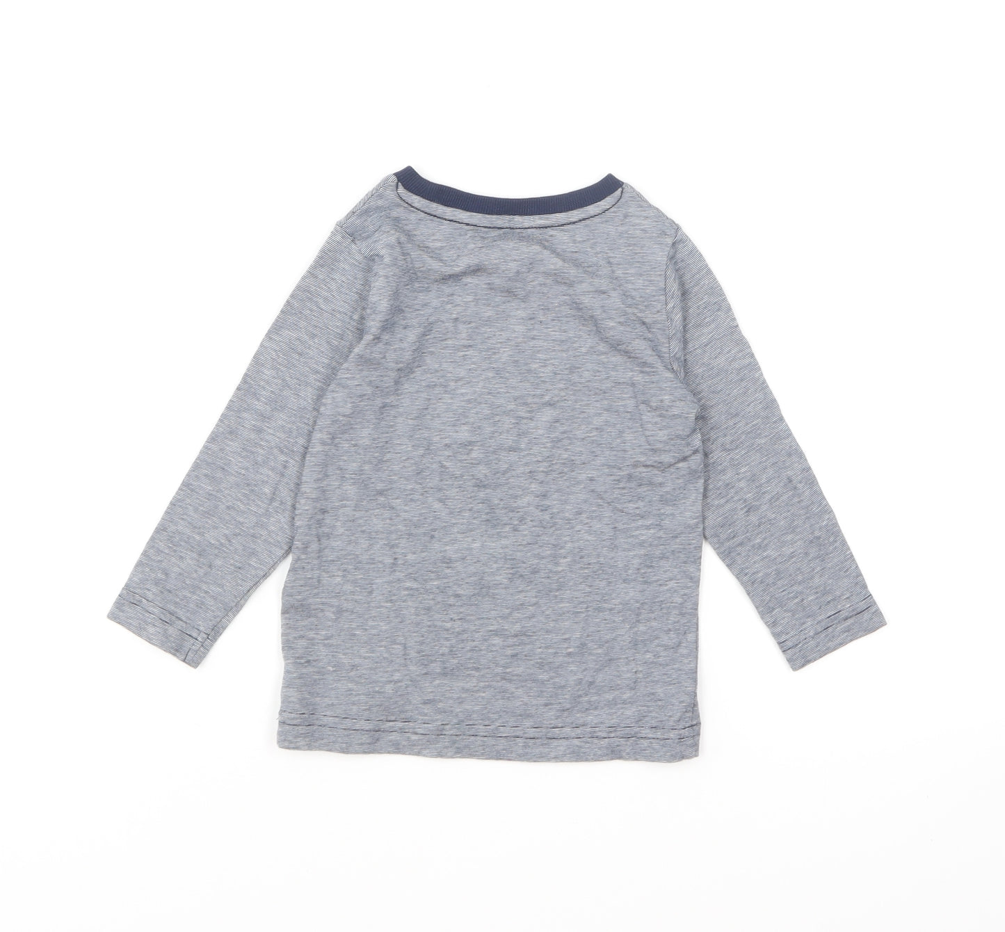 Marks and Spencer Baby Blue Striped Cotton Basic T-Shirt Size 9-12 Months Round Neck Pullover - Star