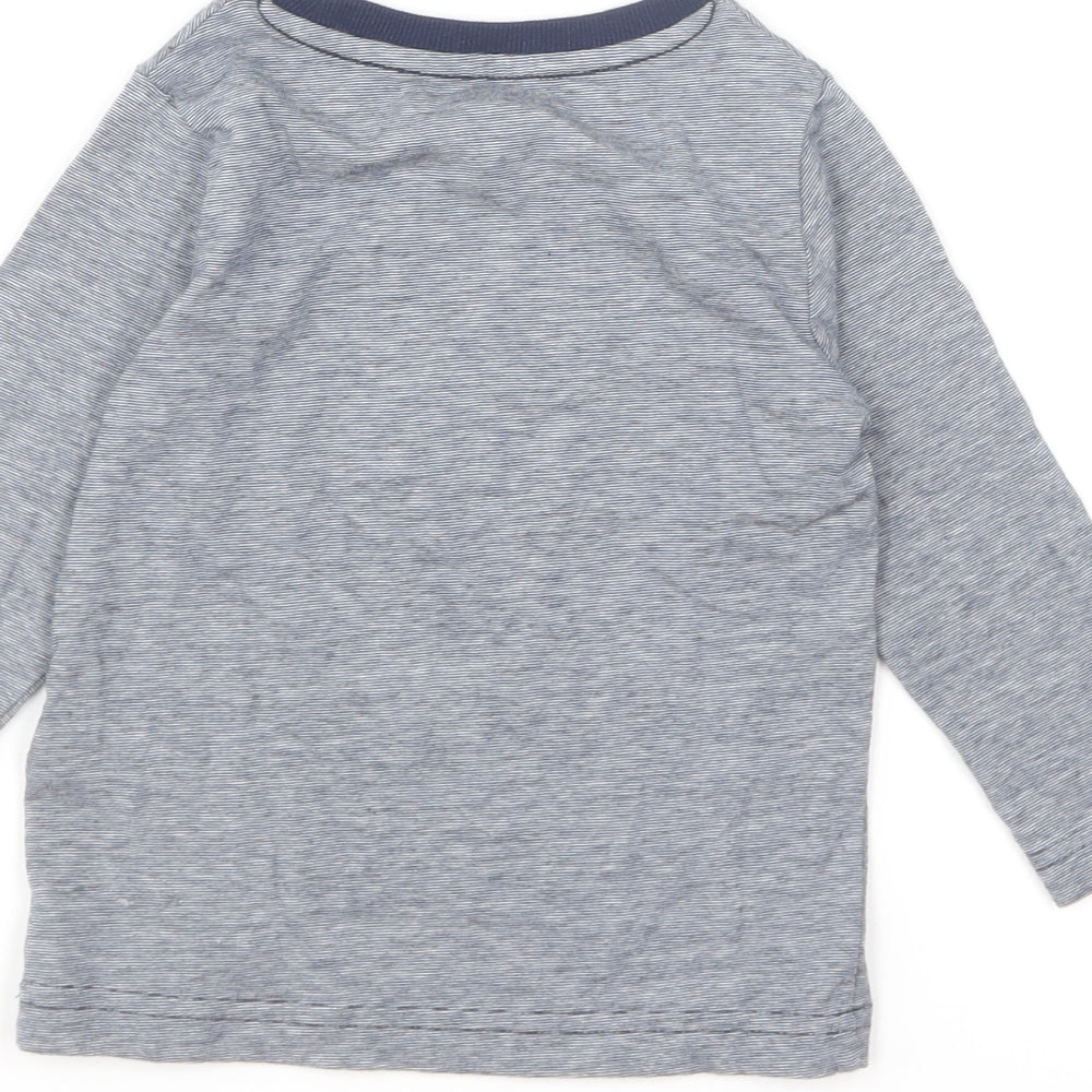 Marks and Spencer Baby Blue Striped Cotton Basic T-Shirt Size 9-12 Months Round Neck Pullover - Star