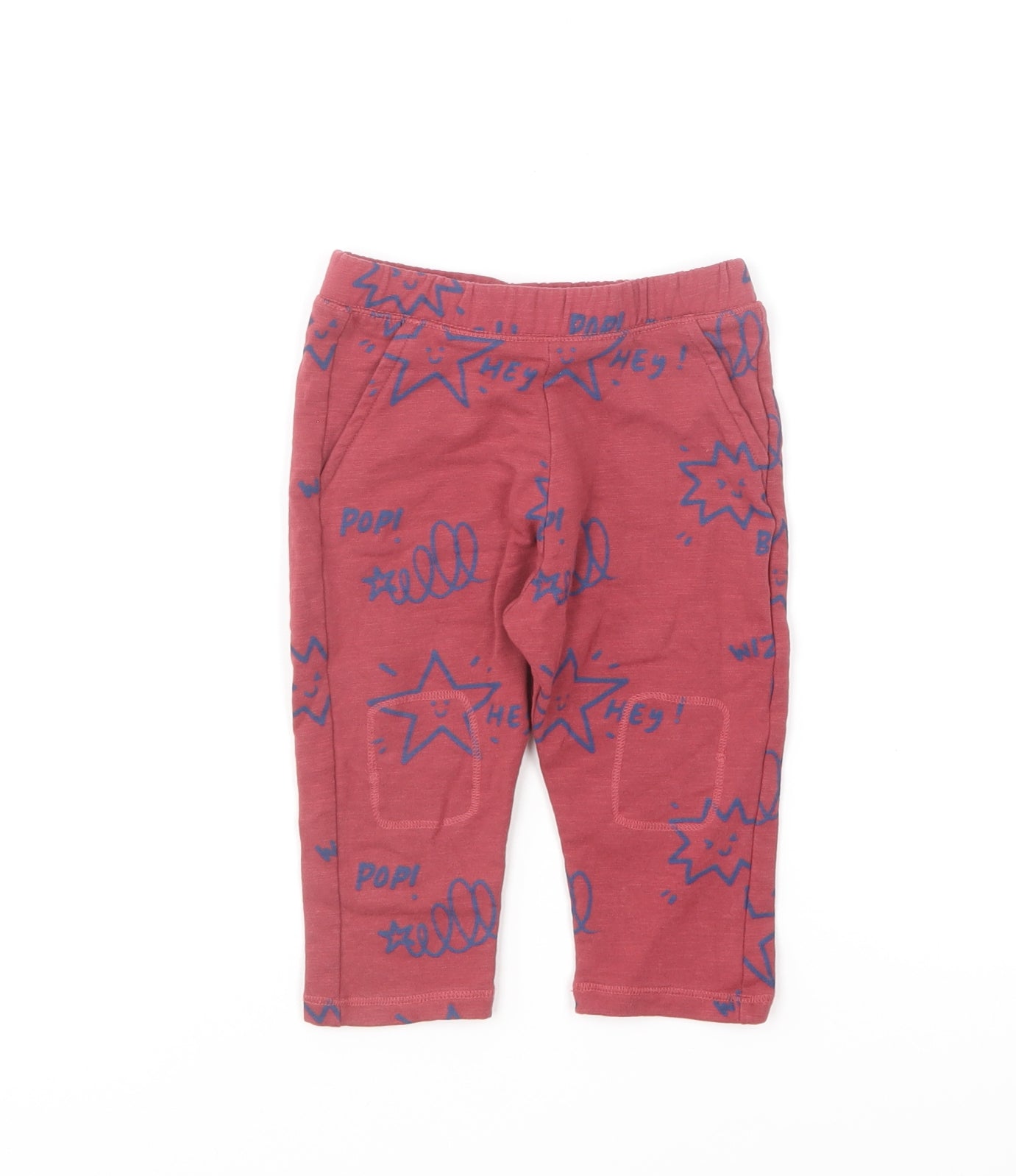 Marks and Spencer Boys Red Geometric Cotton Jogger Trousers Size 9-12 Months Pullover