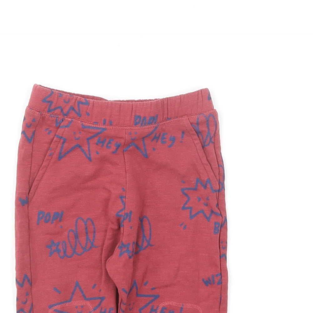Marks and Spencer Boys Red Geometric Cotton Jogger Trousers Size 9-12 Months Pullover