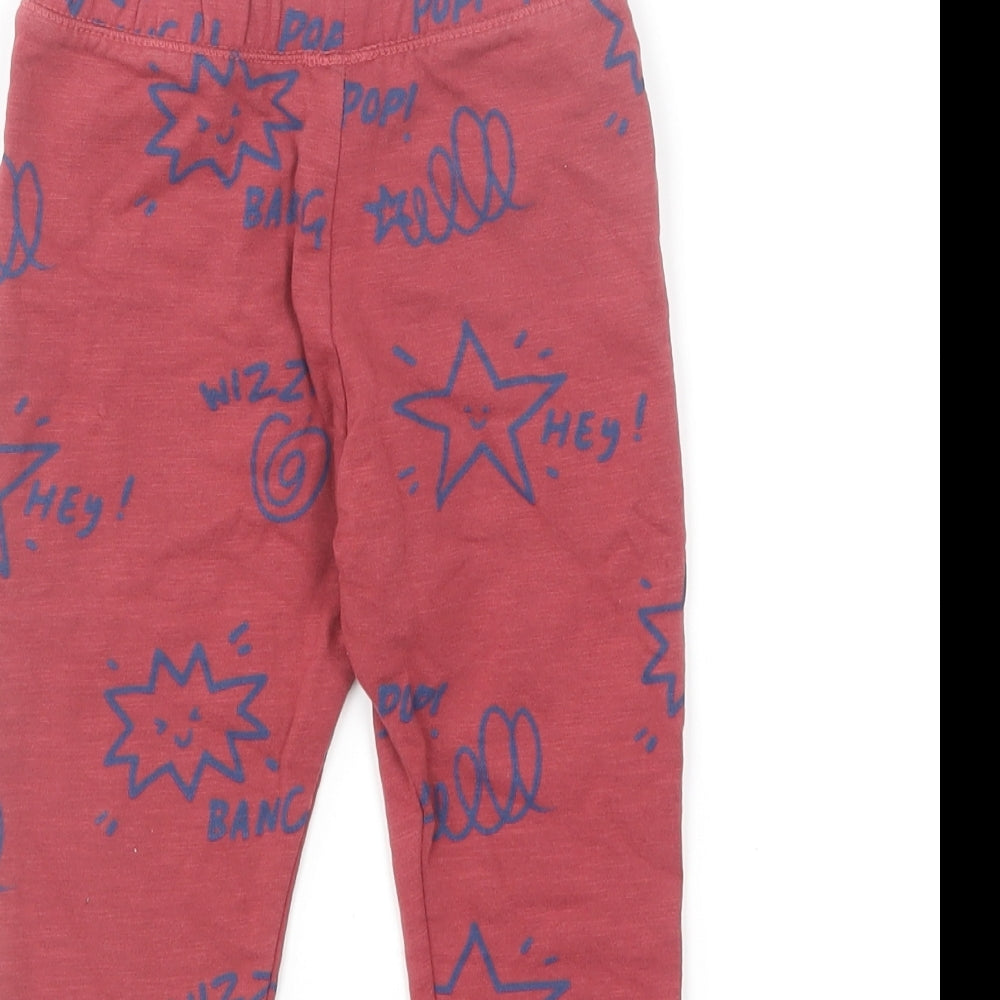 Marks and Spencer Boys Red Geometric Cotton Jogger Trousers Size 9-12 Months Pullover