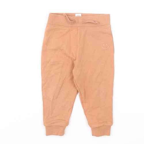 Dunnes Stores Boys Brown Cotton Jogger Trousers Size 9-12 Months Drawstring