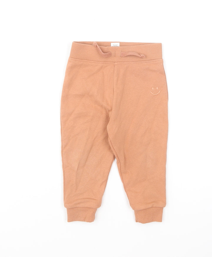 Dunnes Stores Boys Brown Cotton Jogger Trousers Size 9-12 Months Drawstring