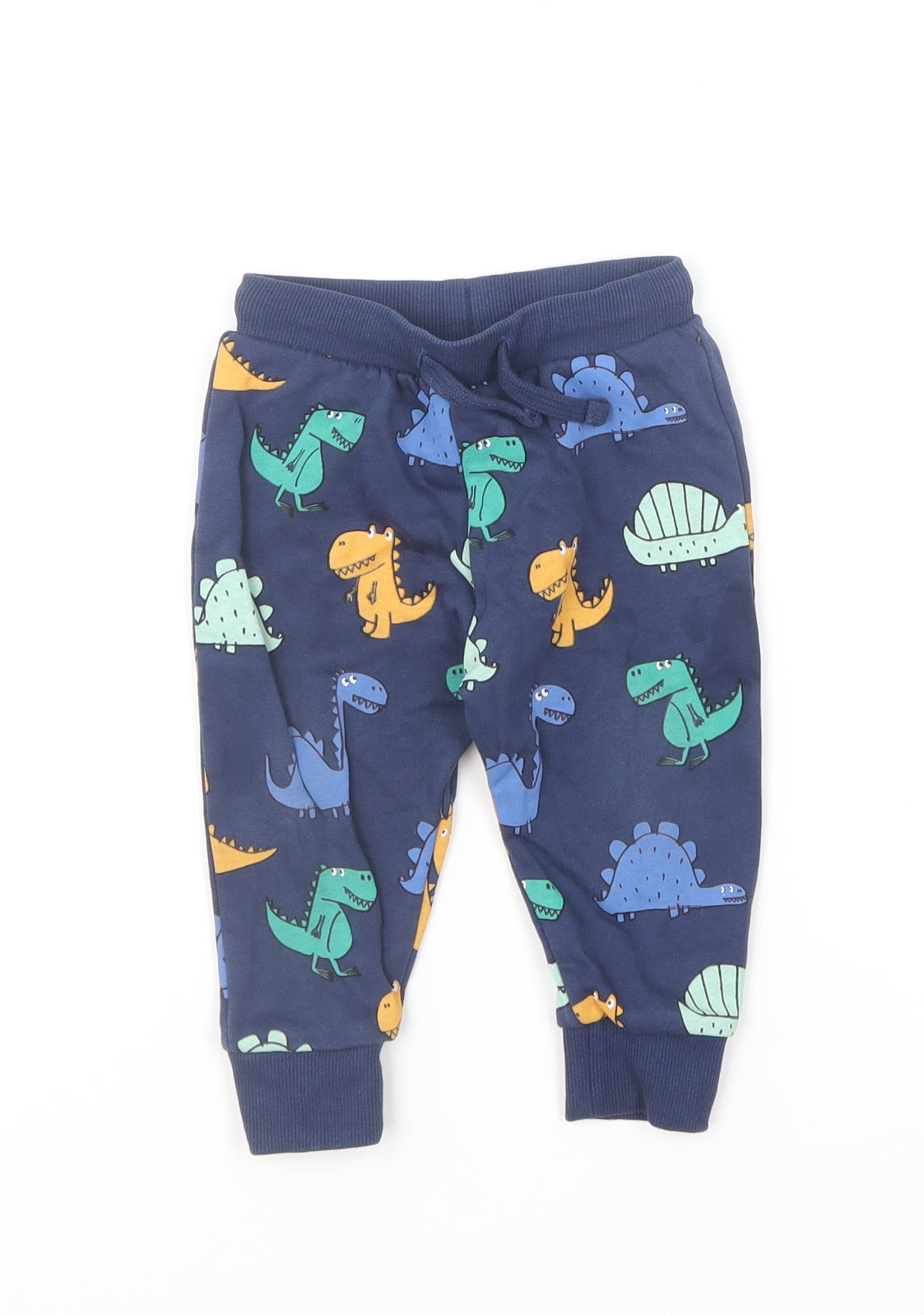 Marks and Spencer Baby Blue Geometric Cotton Jogger Trousers Size 9-12 Months Drawstring - Crocodile Print