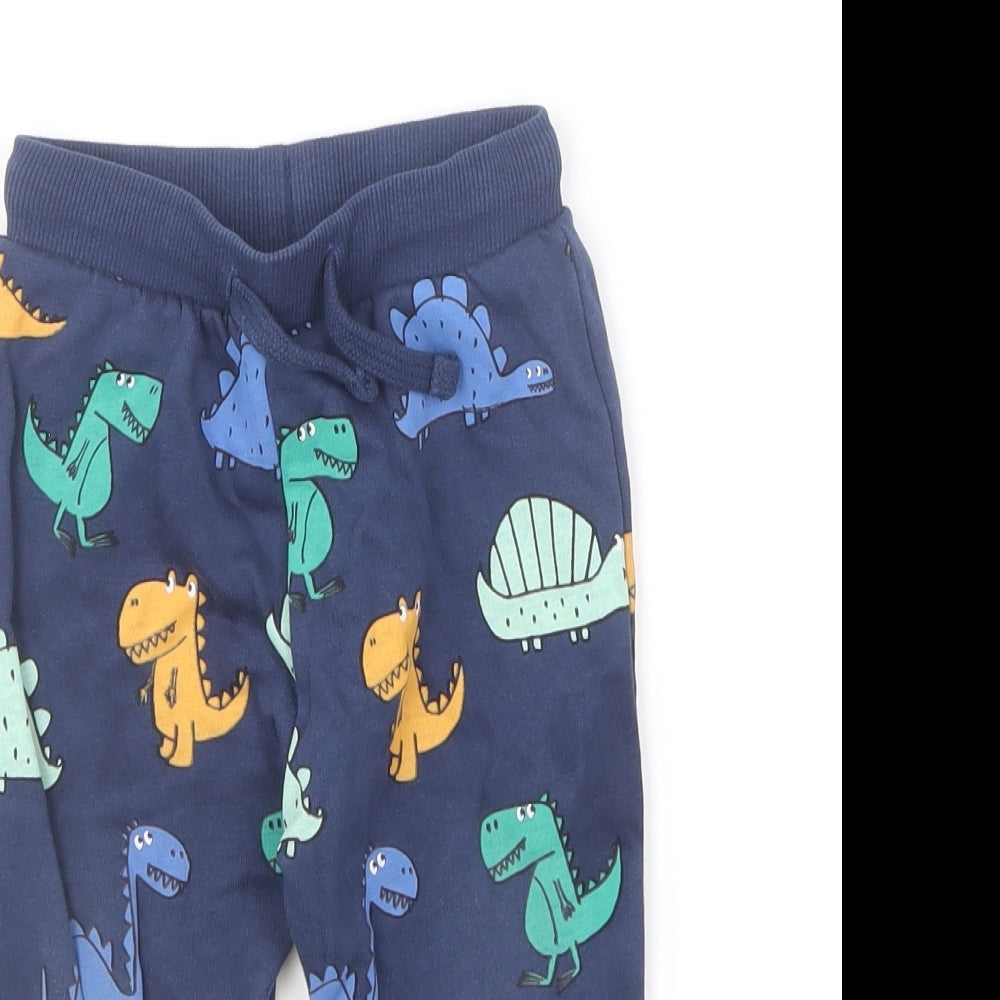 Marks and Spencer Baby Blue Geometric Cotton Jogger Trousers Size 9-12 Months Drawstring - Crocodile Print