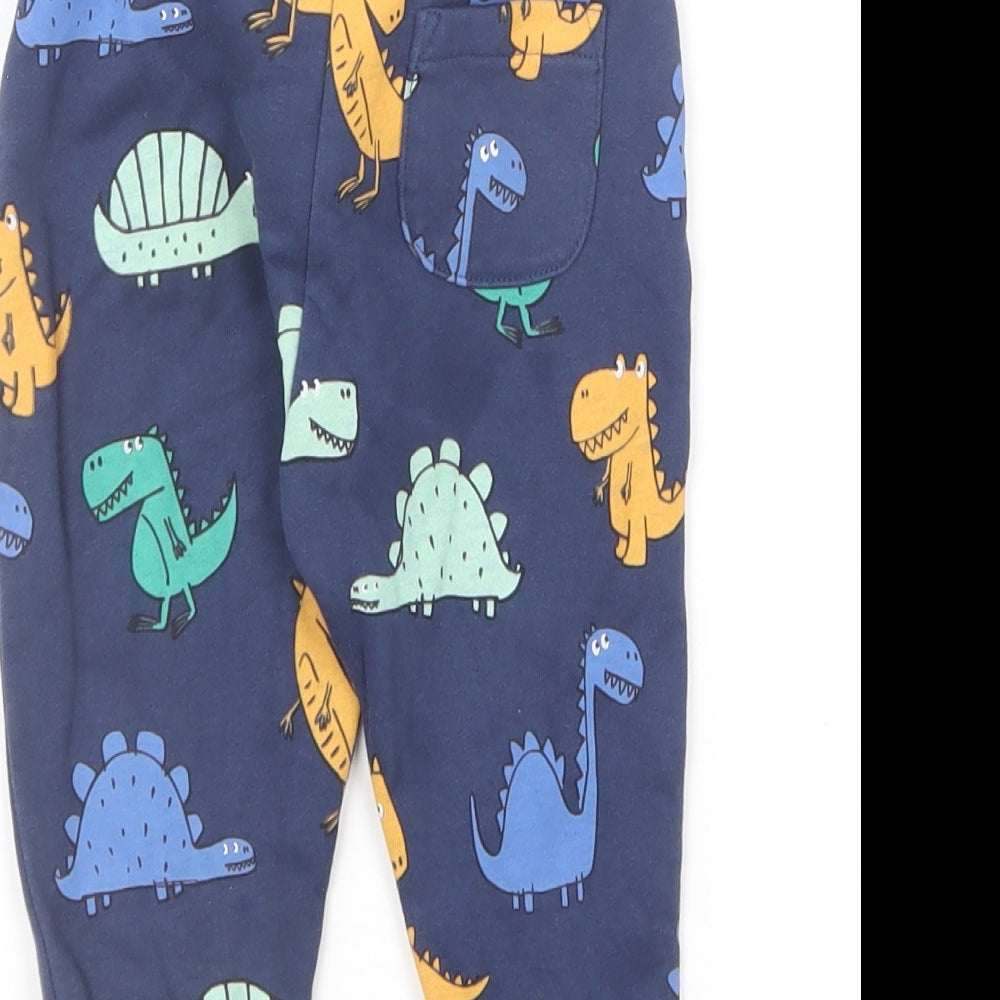 Marks and Spencer Baby Blue Geometric Cotton Jogger Trousers Size 9-12 Months Drawstring - Crocodile Print