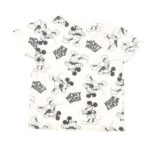 Primark Baby Ivory Geometric Cotton Basic T-Shirt Size 9-12 Months Round Neck Pullover - Mickey Mouse