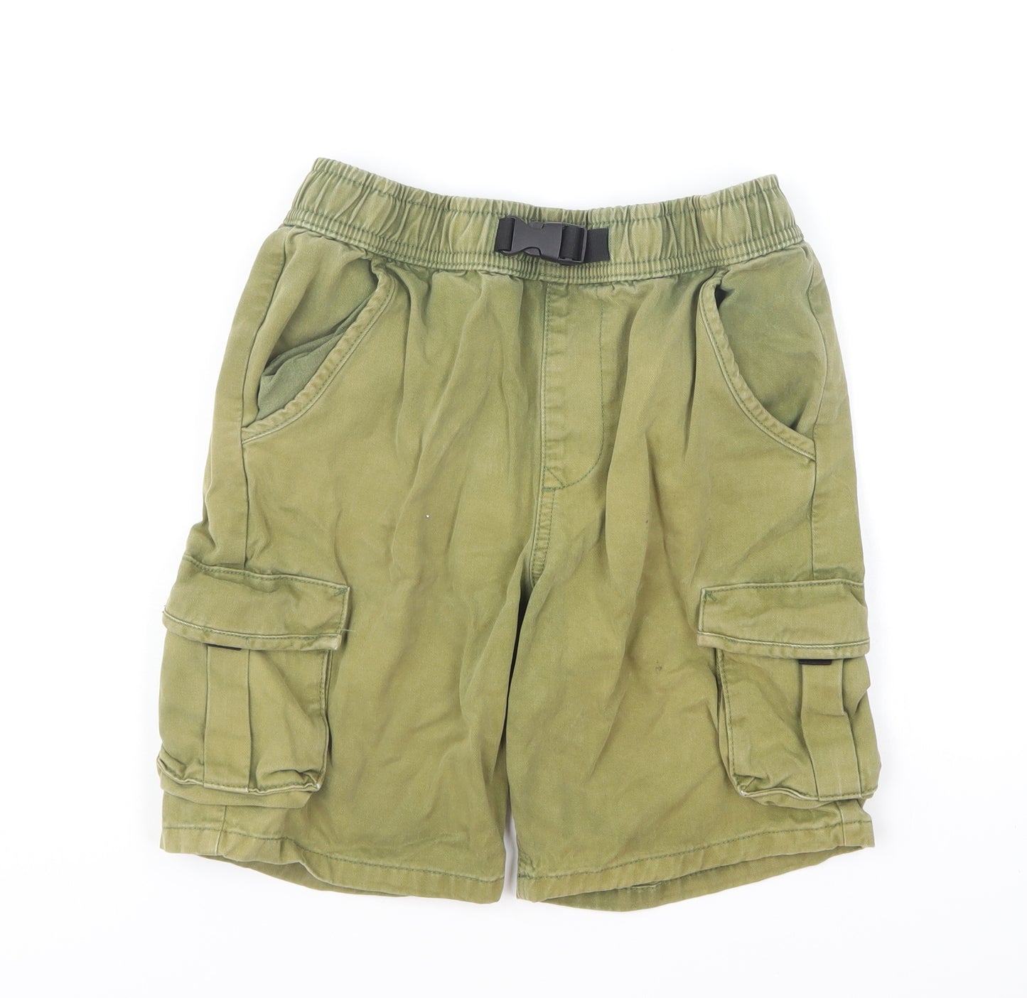 Marks and Spencer Boys Green Cotton Cargo Shorts Size 11-12 Years Regular Buckle