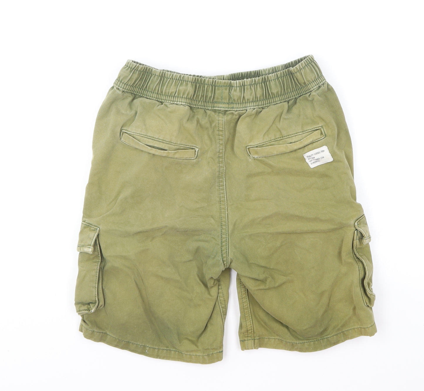 Marks and Spencer Boys Green Cotton Cargo Shorts Size 11-12 Years Regular Buckle