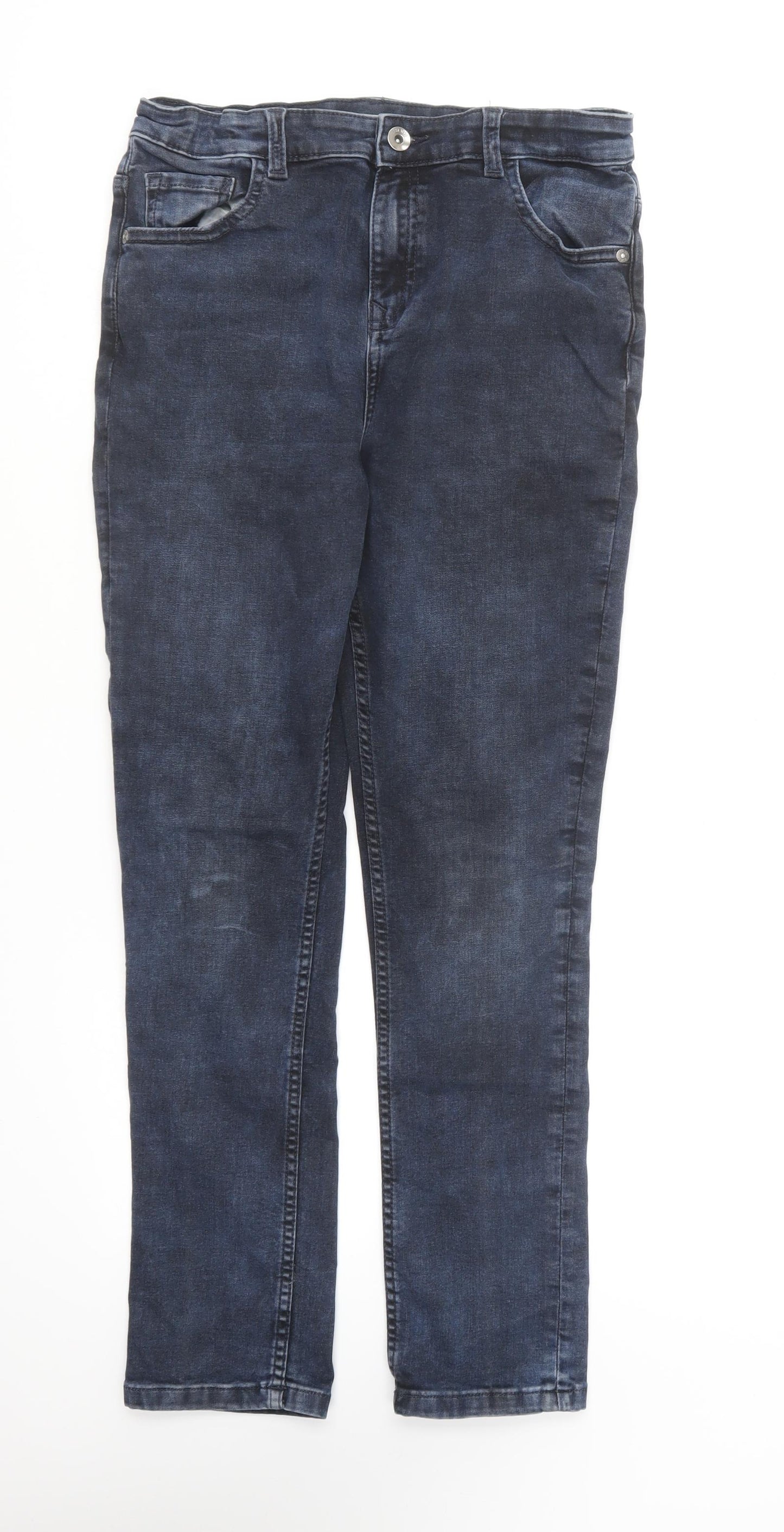 Marks and Spencer Boys Blue Cotton Straight Jeans Size 13-14 Years Regular Button