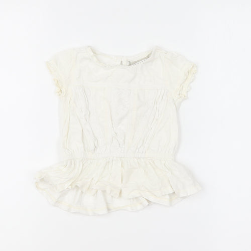 NEXT Girls Ivory Cotton Basic Blouse Size 9-12 Months Round Neck Button - Broderie Anglaise Peplum