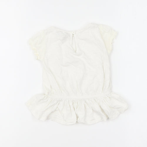 NEXT Girls Ivory Cotton Basic Blouse Size 9-12 Months Round Neck Button - Broderie Anglaise Peplum