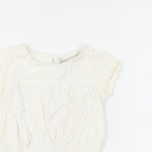 NEXT Girls Ivory Cotton Basic Blouse Size 9-12 Months Round Neck Button - Broderie Anglaise Peplum