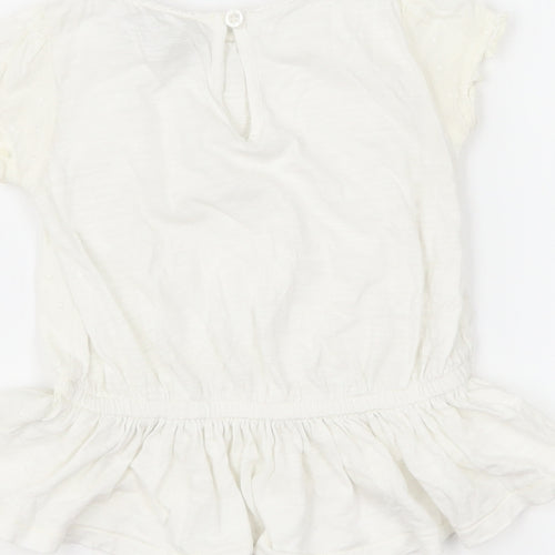NEXT Girls Ivory Cotton Basic Blouse Size 9-12 Months Round Neck Button - Broderie Anglaise Peplum