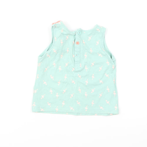 mamas & papas Baby Green Geometric Cotton Basic T-Shirt Size 18-24 Months Round Neck Button - Flamingo Print