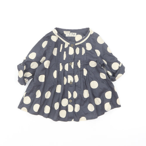 NEXT Girls Grey Polka Dot Cotton Basic Blouse Size 6-9 Months Round Neck Button