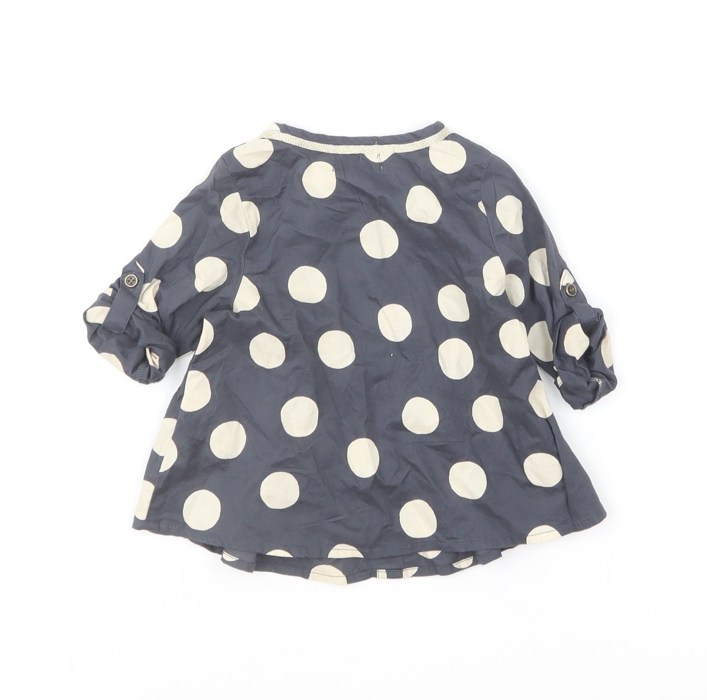 NEXT Girls Grey Polka Dot Cotton Basic Blouse Size 6-9 Months Round Neck Button