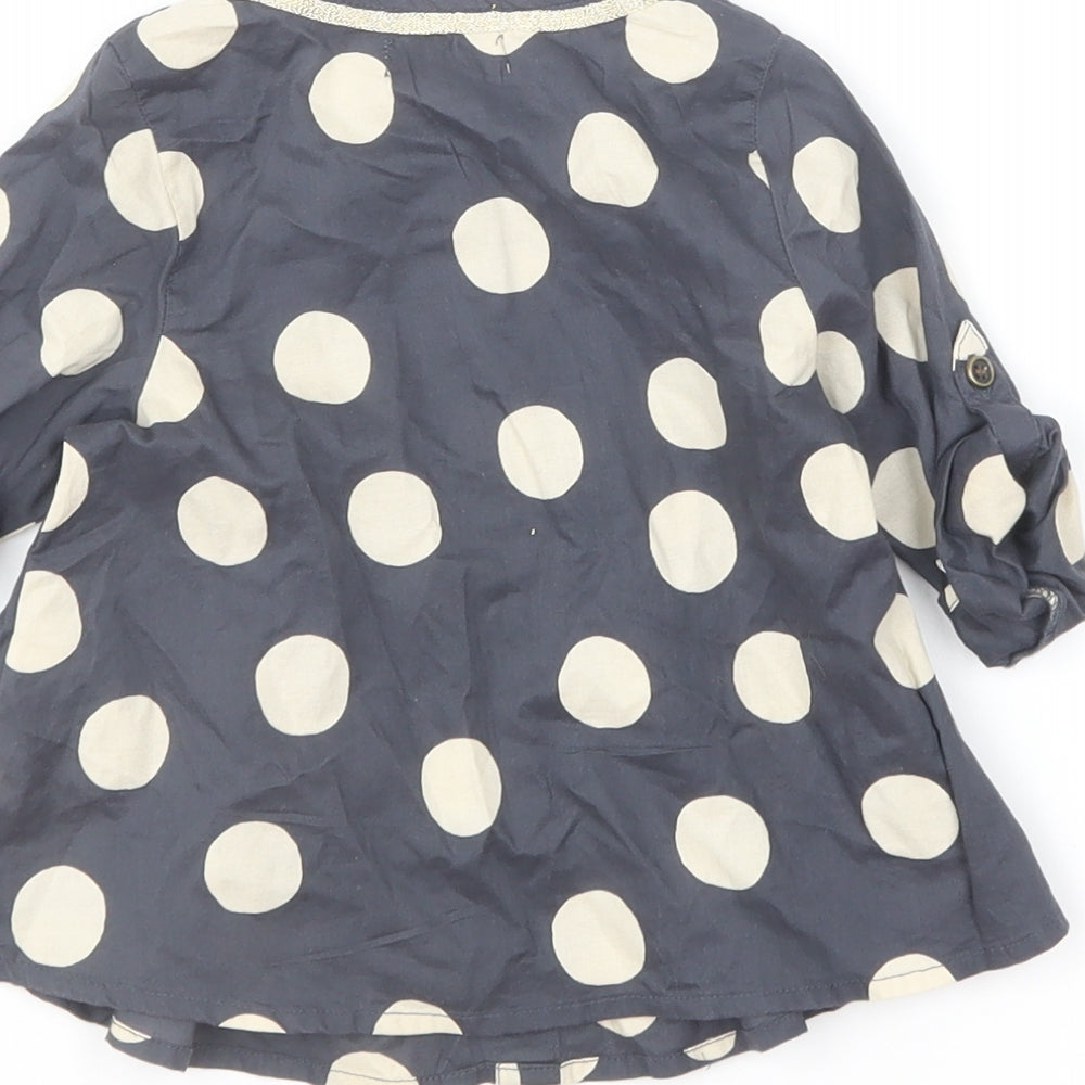 NEXT Girls Grey Polka Dot Cotton Basic Blouse Size 6-9 Months Round Neck Button