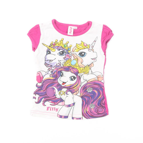 Filly Girls Pink Cotton Basic T-Shirt Size 3 Years Round Neck Pullover - Filly