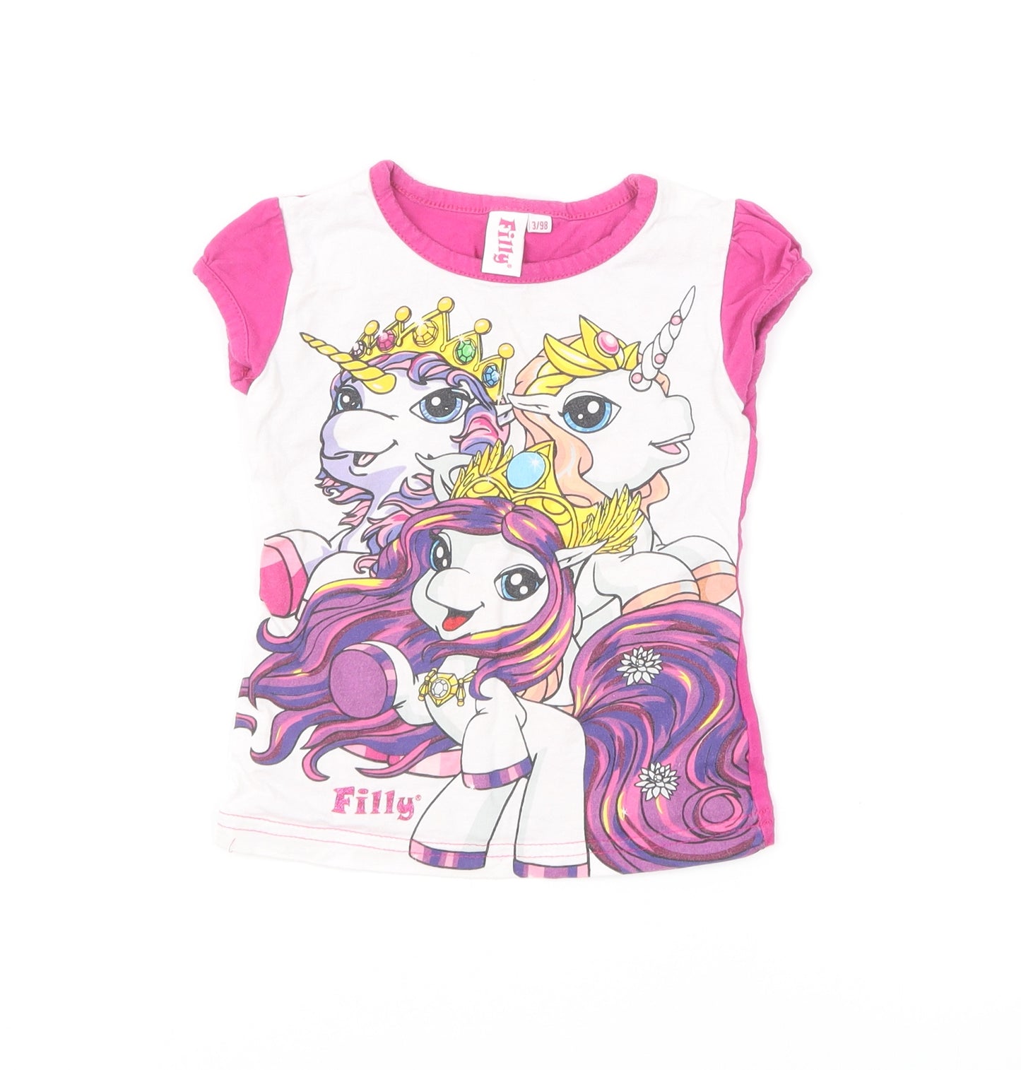 Filly Girls Pink Cotton Basic T-Shirt Size 3 Years Round Neck Pullover - Filly