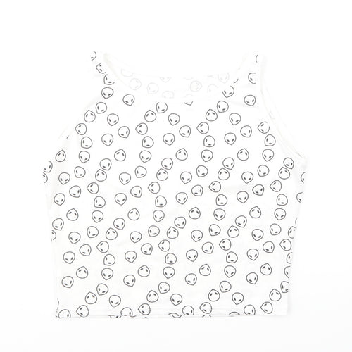 Preworn Womens White Geometric Polyester Basic Tank Size S Round Neck - Alien Print