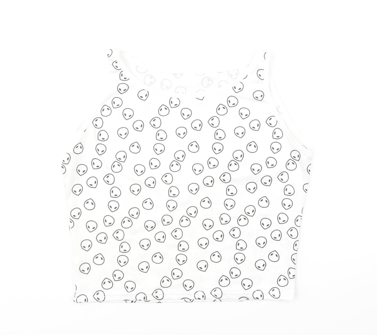 Preworn Womens White Geometric Polyester Basic Tank Size S Round Neck - Alien Print