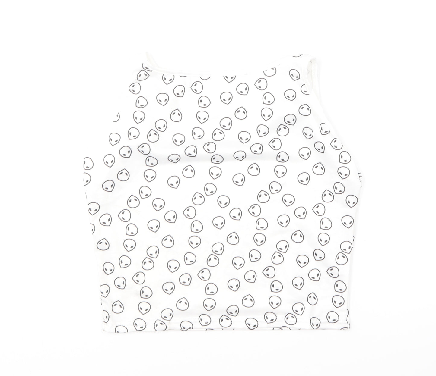 Preworn Womens White Geometric Polyester Basic Tank Size S Round Neck - Alien Print