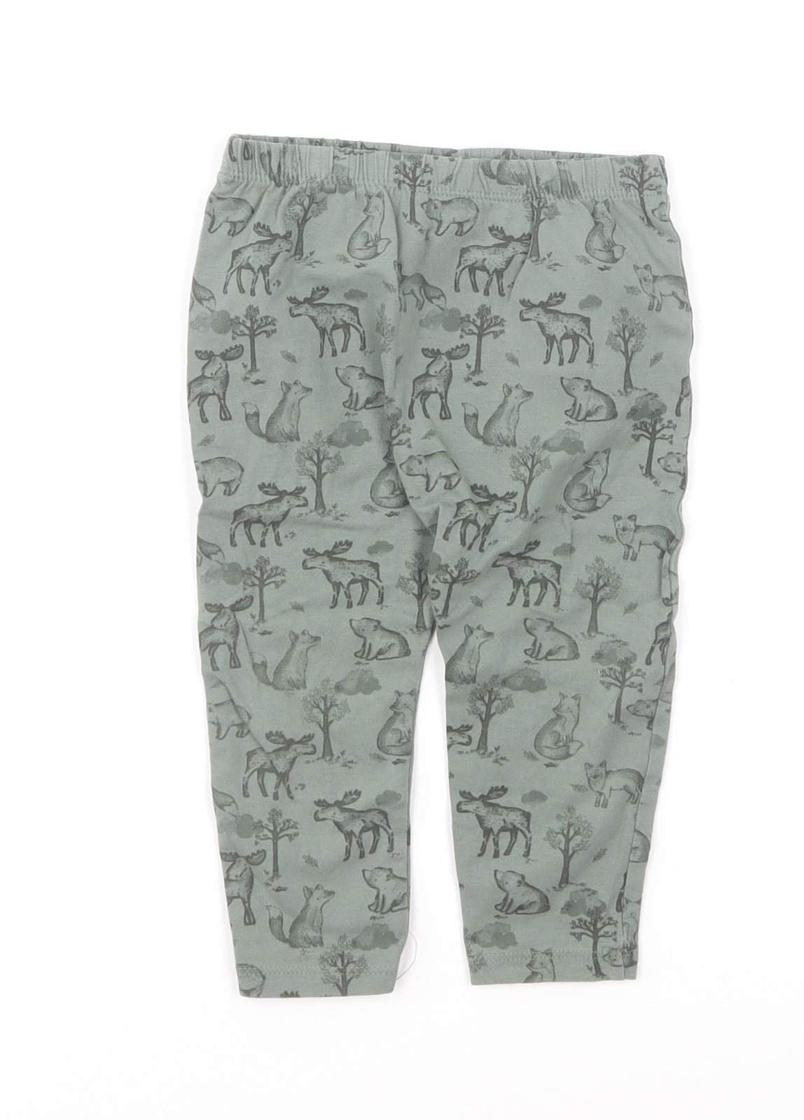 TU Baby Green Geometric Cotton Jogger Trousers Size 9-12 Months Pullover - Woodland Animals