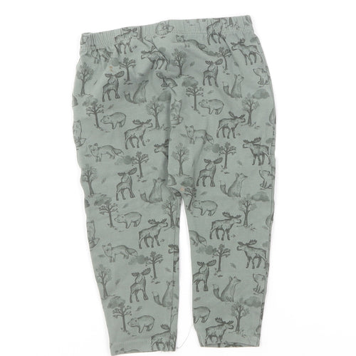 TU Baby Green Geometric Cotton Jogger Trousers Size 9-12 Months Pullover - Woodland Animals