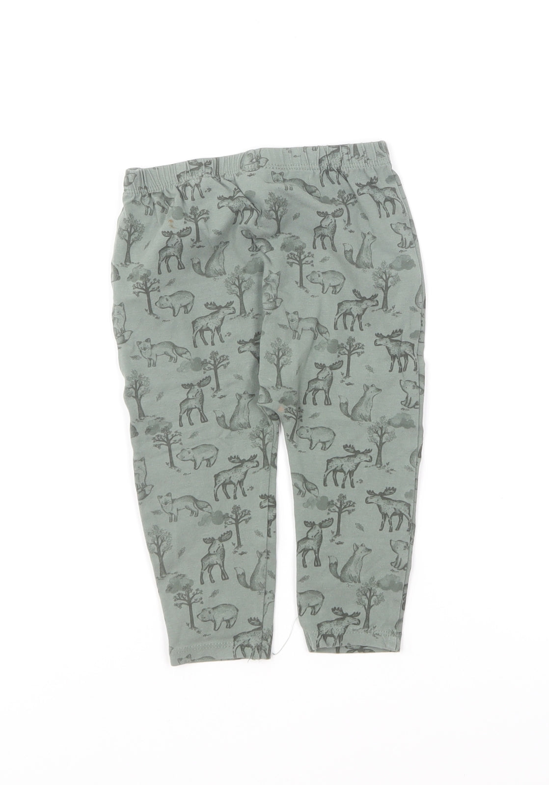 TU Baby Green Geometric Cotton Jogger Trousers Size 9-12 Months Pullover - Woodland Animals
