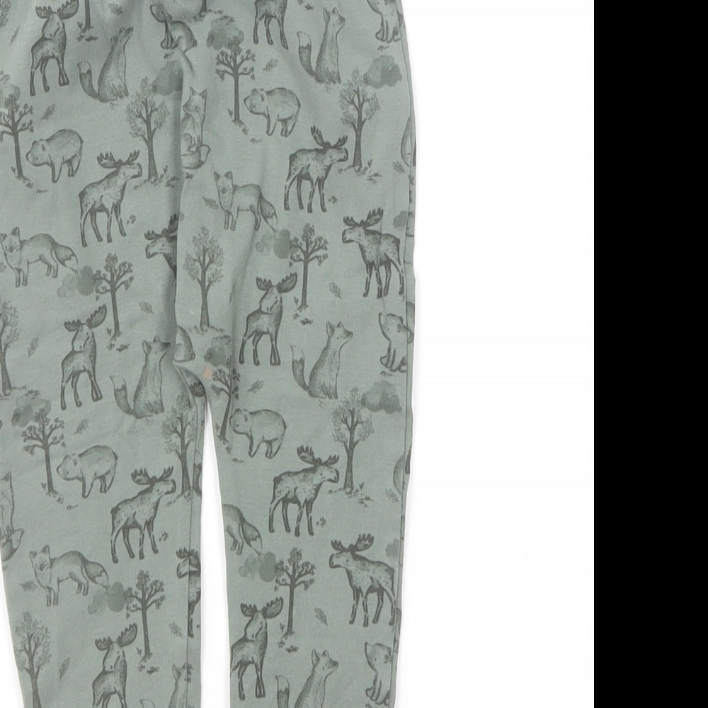 TU Baby Green Geometric Cotton Jogger Trousers Size 9-12 Months Pullover - Woodland Animals