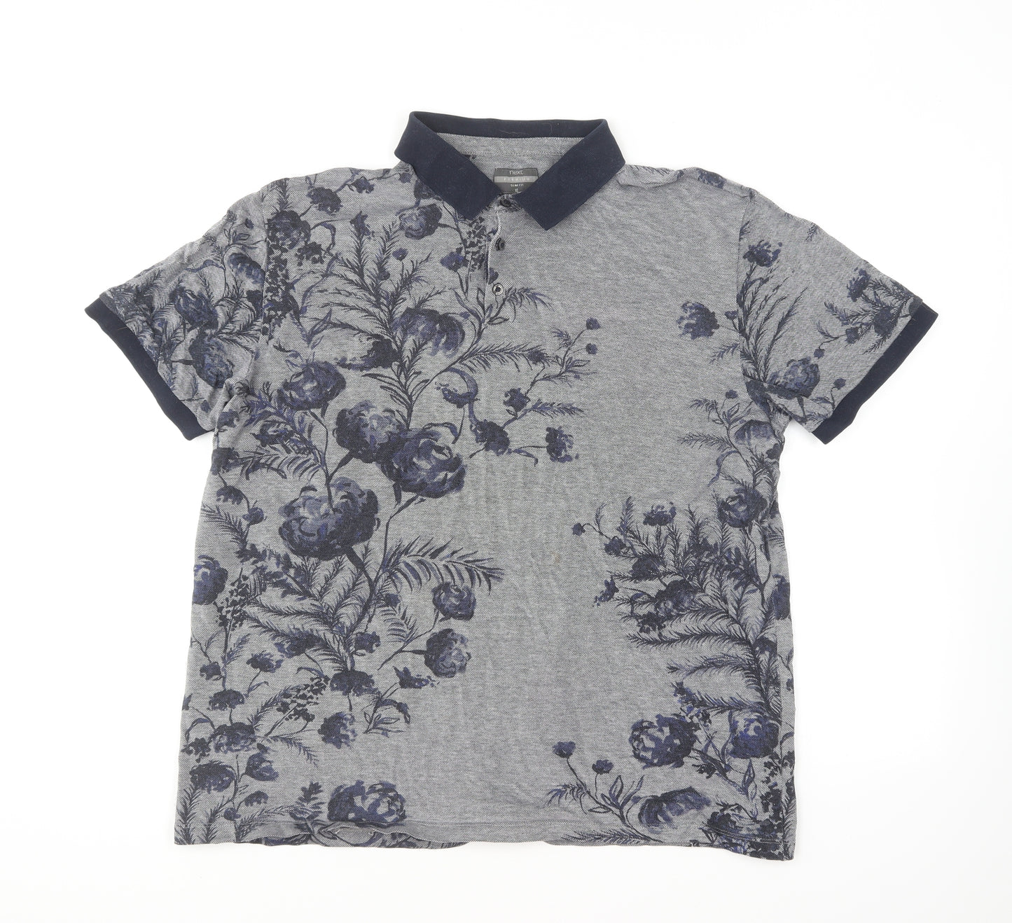 NEXT Mens Blue Floral Cotton Polo Size XL Collared Pullover