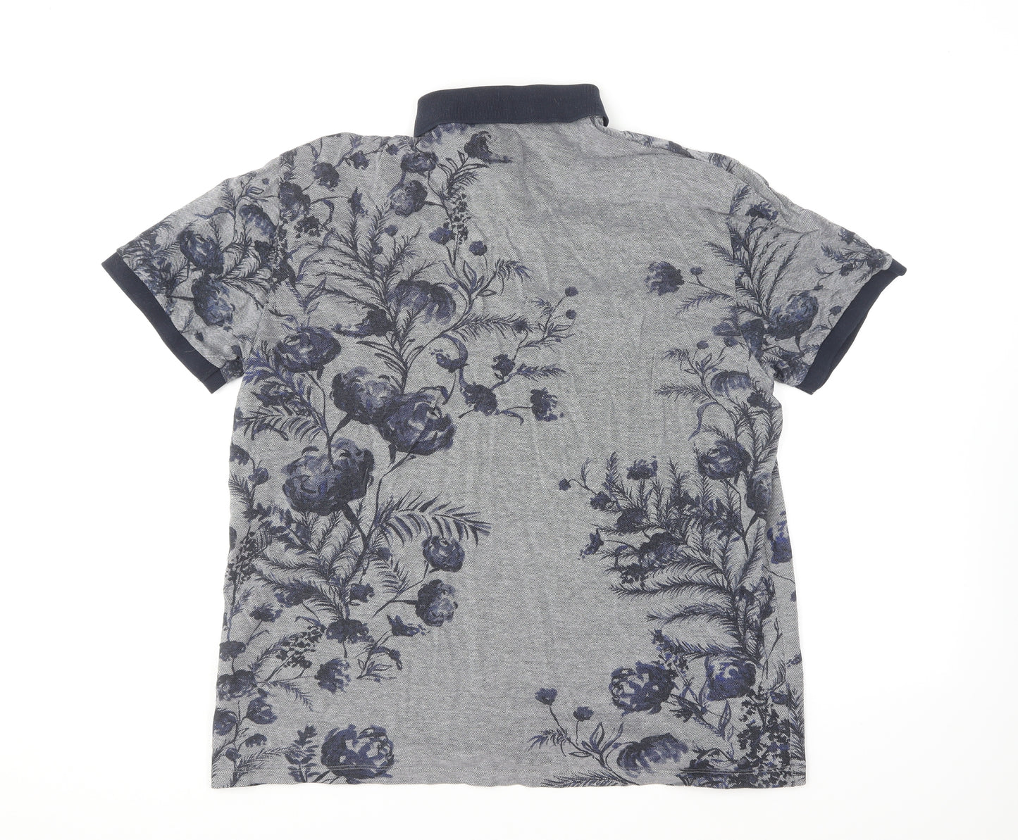 NEXT Mens Blue Floral Cotton Polo Size XL Collared Pullover