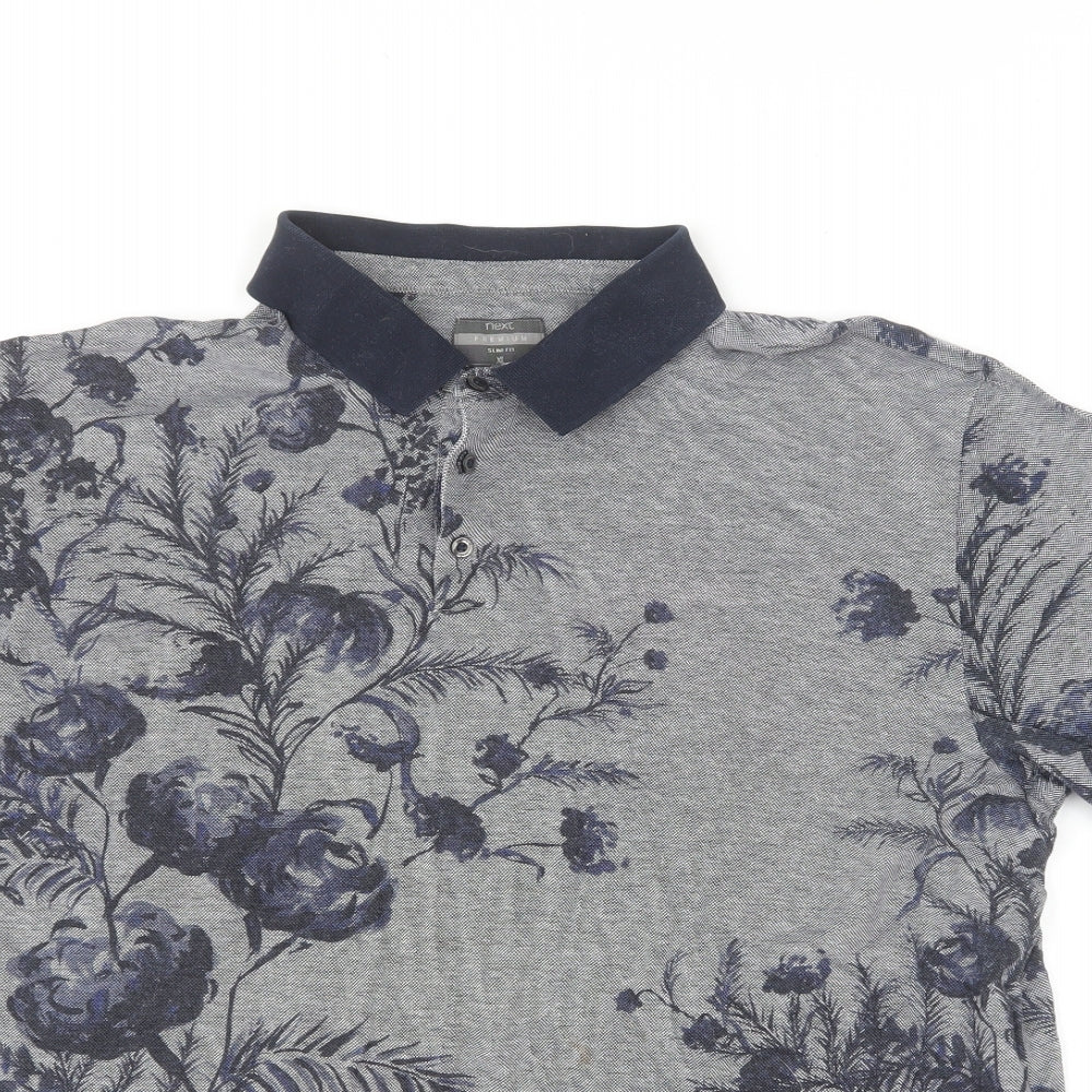 NEXT Mens Blue Floral Cotton Polo Size XL Collared Pullover