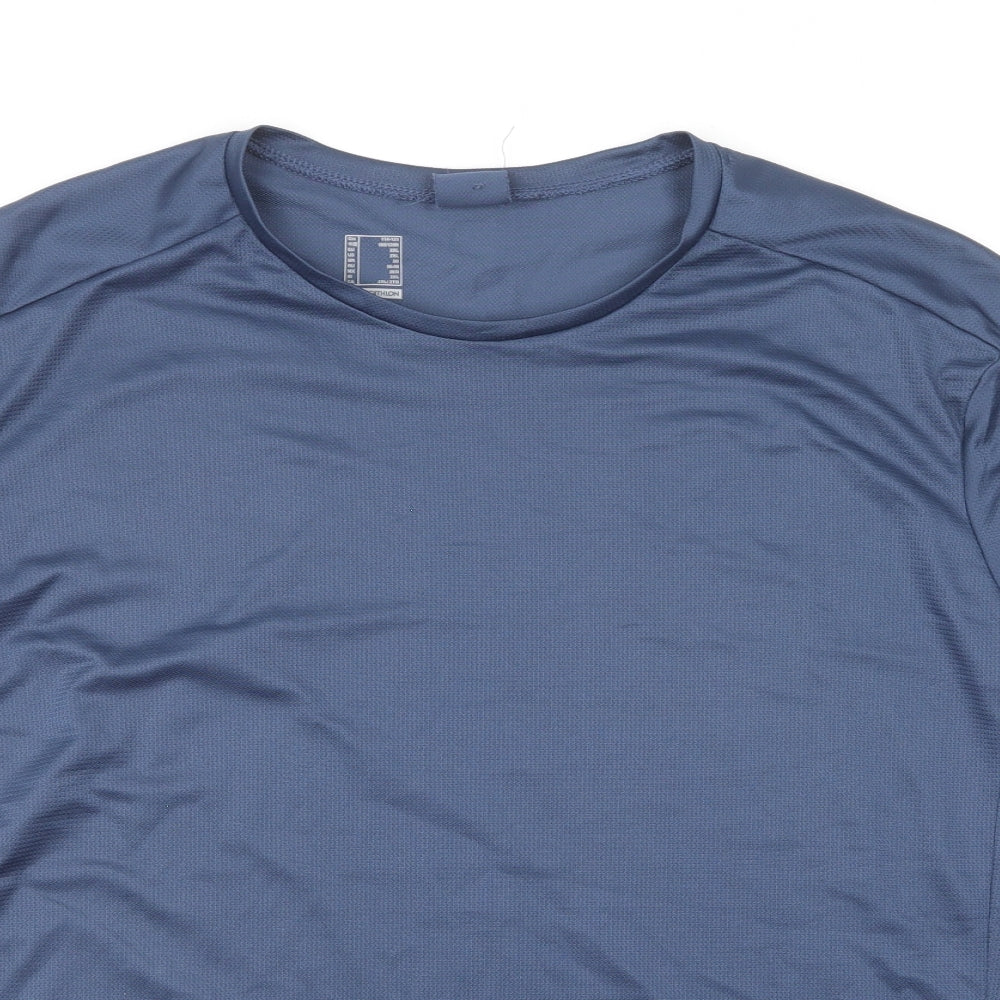 DECATHLON Mens Blue Polyester Basic T-Shirt Size 2XL Round Neck Pullover