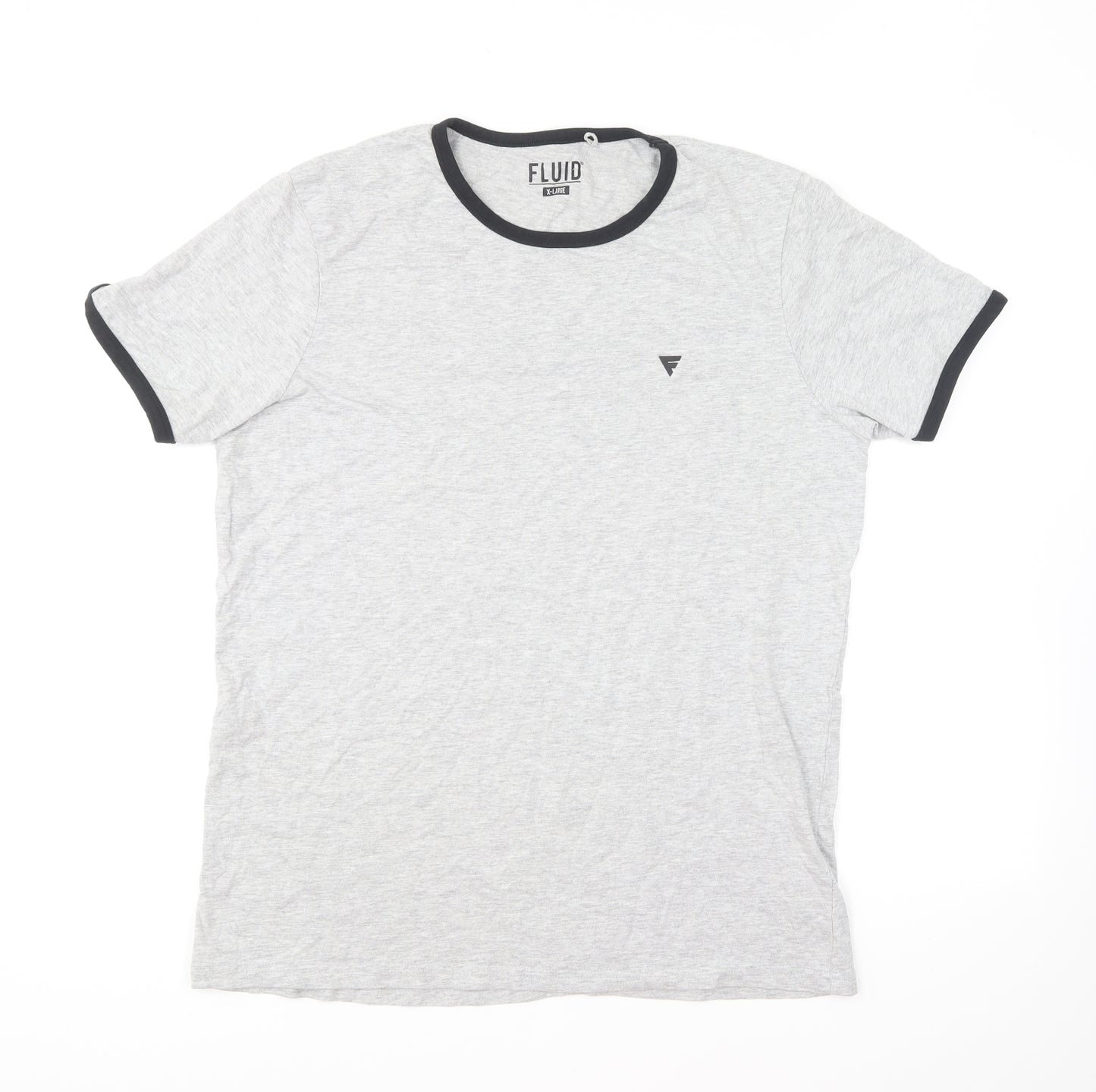 Fluid Mens Grey Cotton T-Shirt Size XL Round Neck