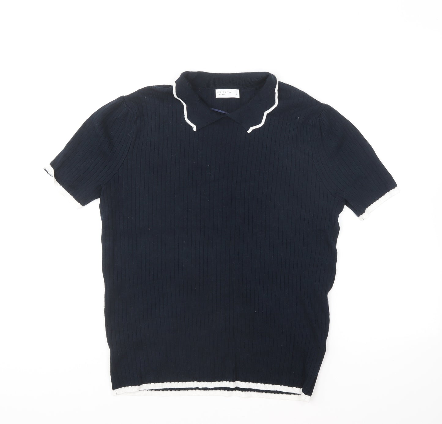 Papaya Womens Blue Collared Viscose Pullover Jumper Size 16