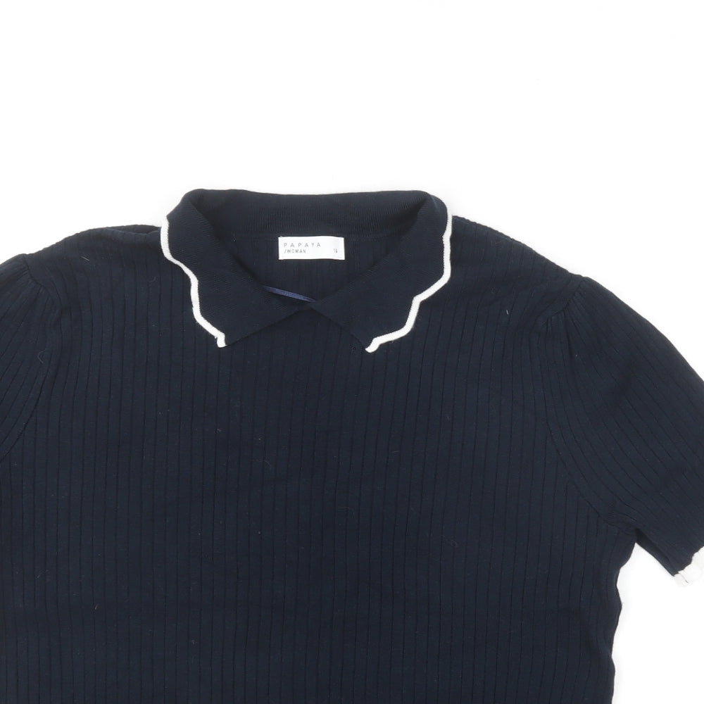 Papaya Womens Blue Collared Viscose Pullover Jumper Size 16
