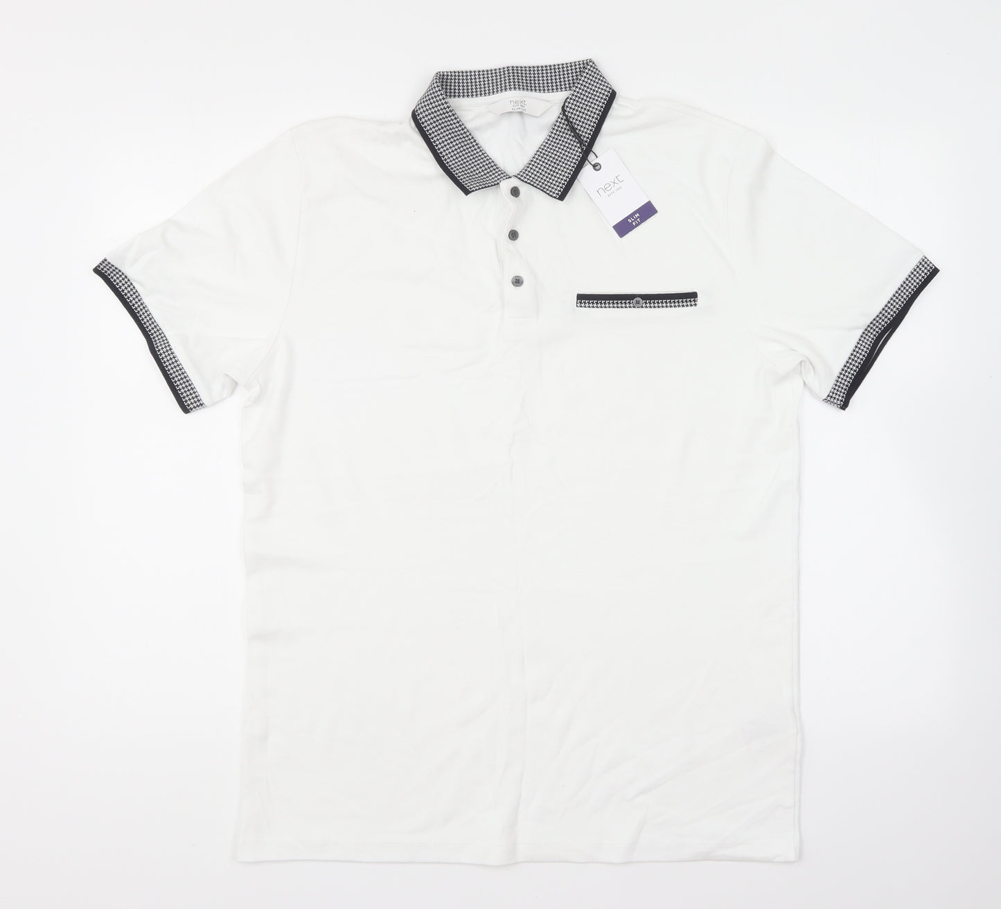 NEXT Mens White Cotton Polo Size L Collared Button