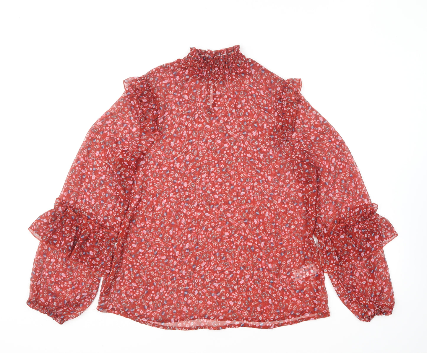 Matalan Womens Red Floral Polyester Basic Blouse Size 10 High Neck