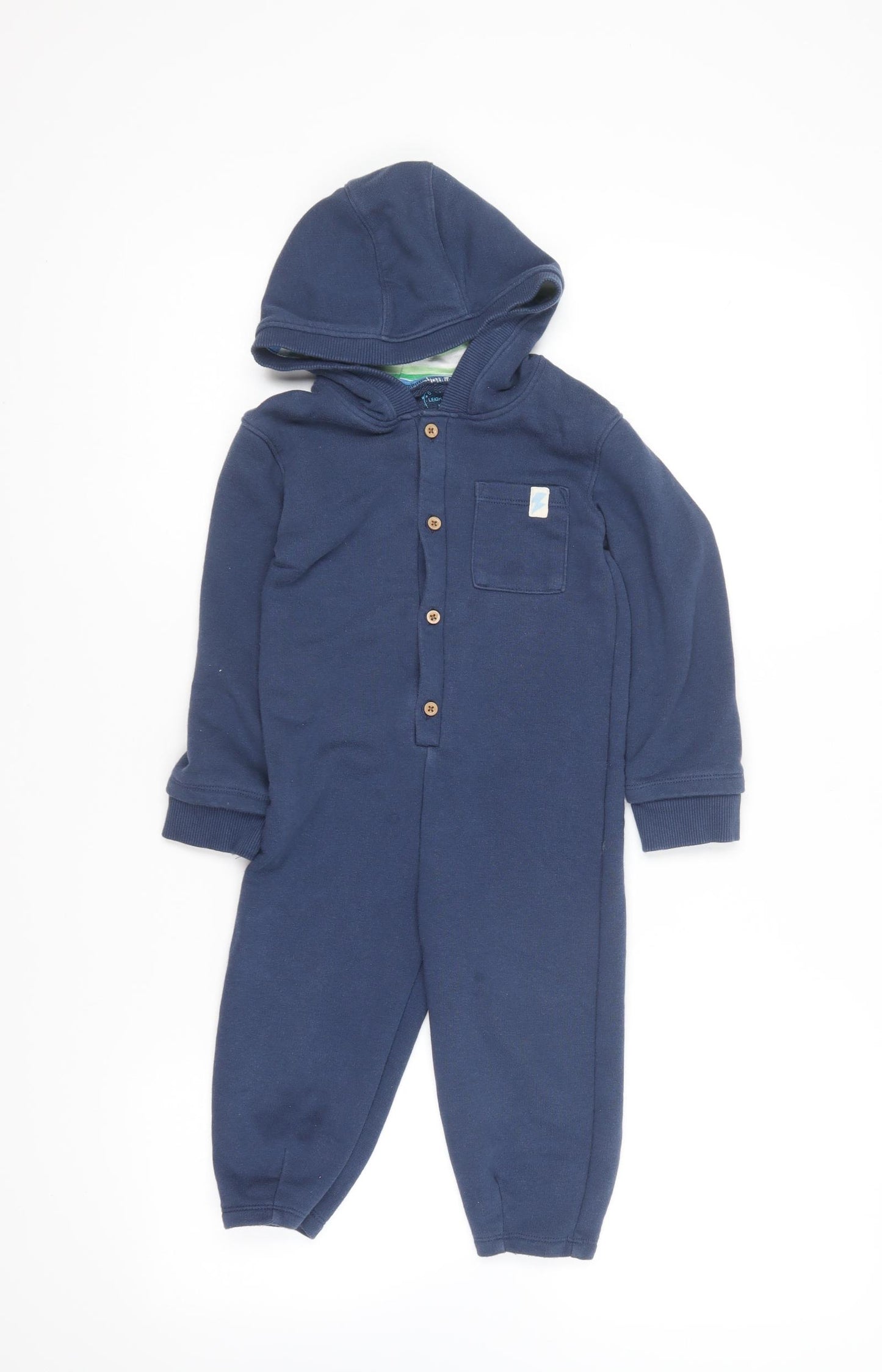 Leigh Tucker Boys Blue Solid Cotton One Piece Size 2-3 Years Button