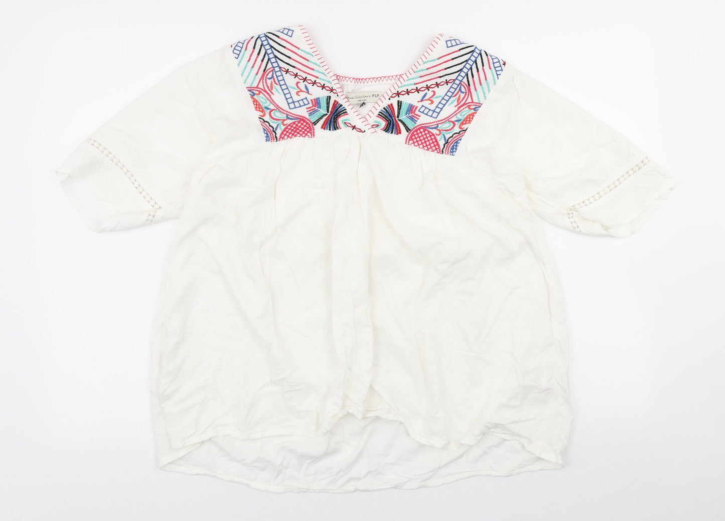 F&F Womens White Viscose Basic T-Shirt Size 10 V-Neck