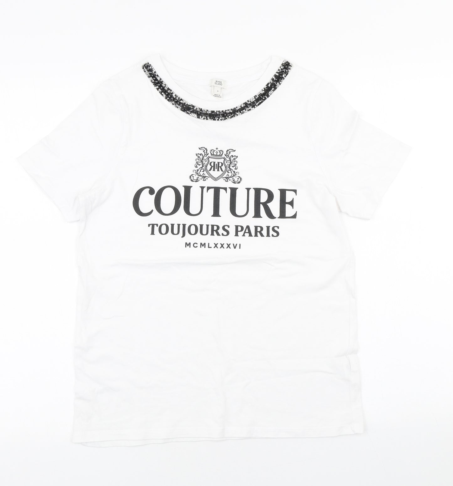 River Island Womens White Cotton Basic T-Shirt Size 6 Round Neck