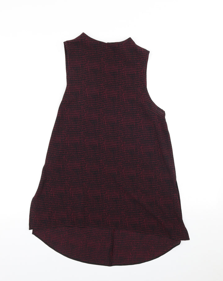 Topshop Womens Red Geometric Polyester Tunic Blouse Size 8 High Neck
