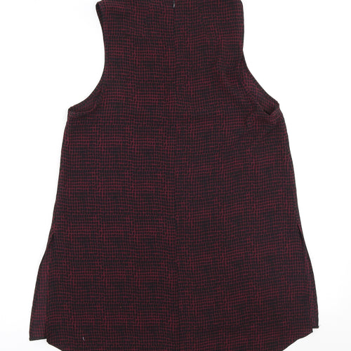 Topshop Womens Red Geometric Polyester Tunic Blouse Size 8 High Neck