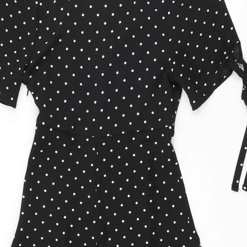 Primark Womens Black Polka Dot Polyester A-Line Size 4 V-Neck Zip