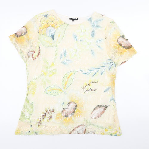 Casamia Womens Multicoloured Floral Polyester Basic T-Shirt Size M Round Neck
