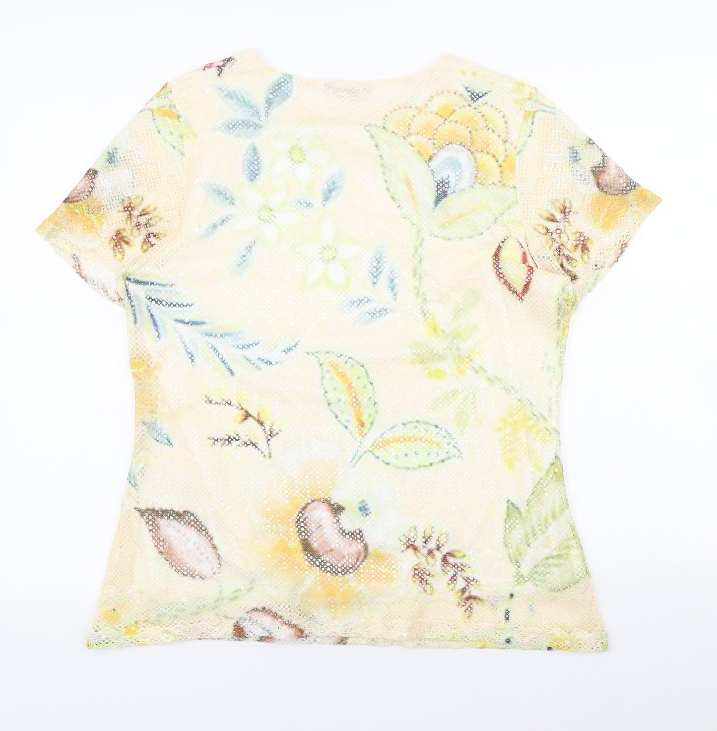 Casamia Womens Multicoloured Floral Polyester Basic T-Shirt Size M Round Neck