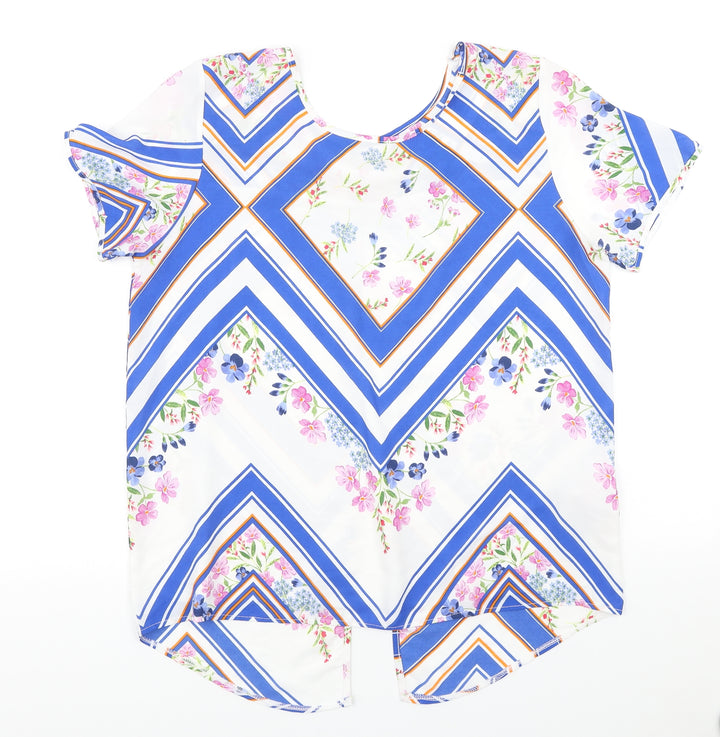 Peacocks Womens Multicoloured Geometric Polyester Basic Blouse Size 14 Scoop Neck