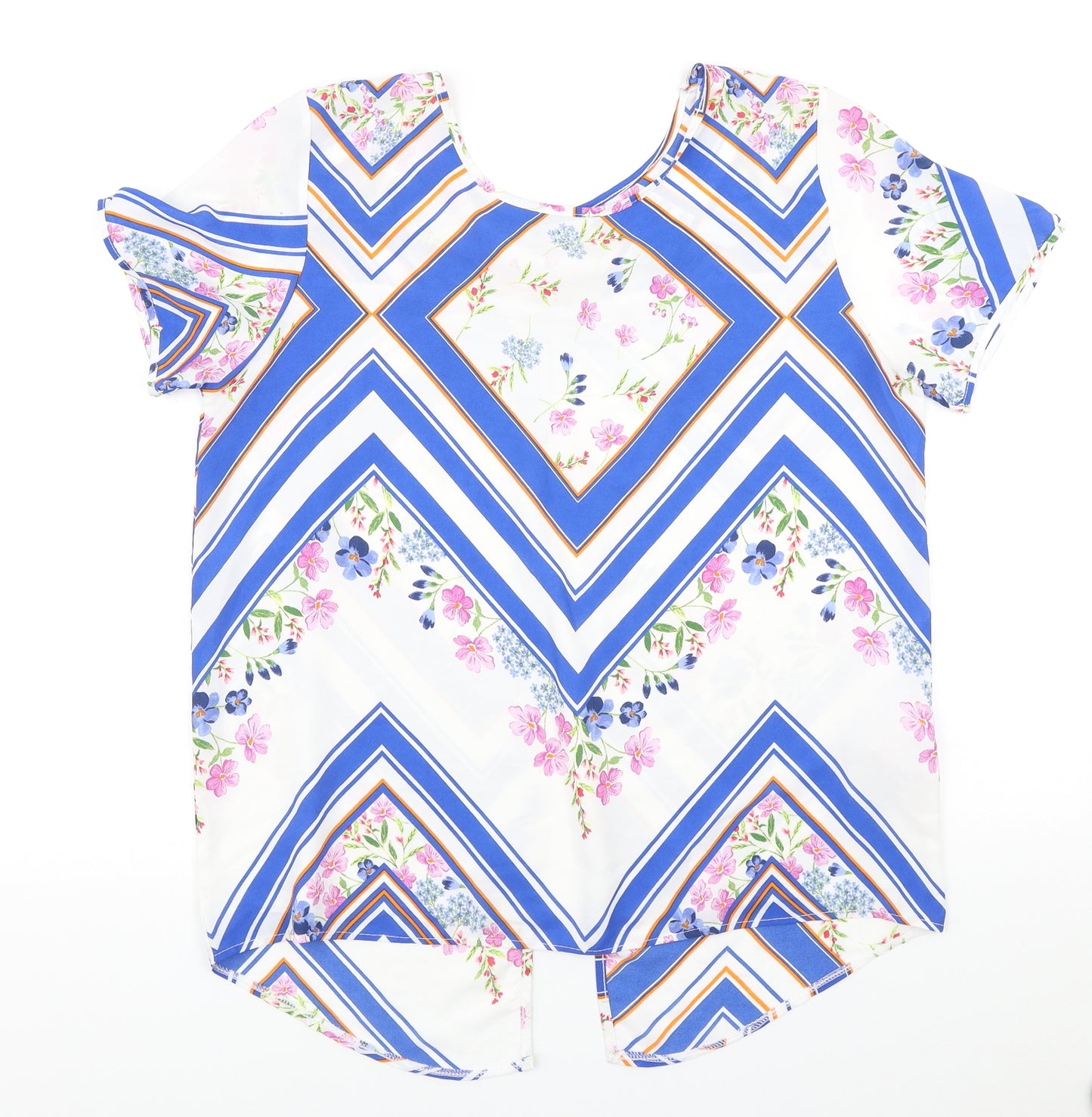 Peacocks Womens Multicoloured Geometric Polyester Basic Blouse Size 14 Scoop Neck